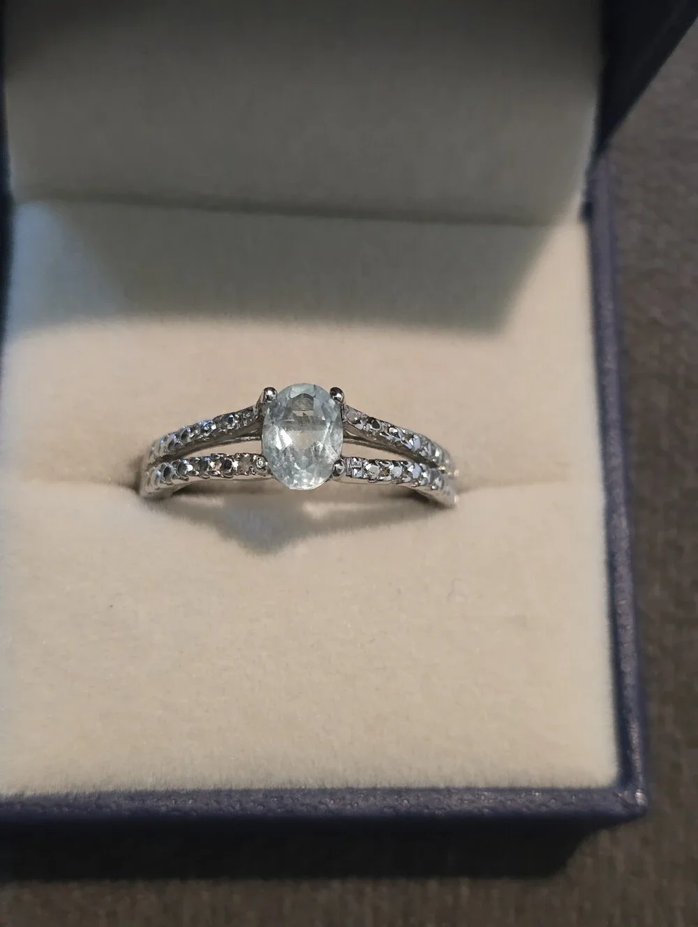 Sterling Silver Aquamarine Split-Shank Ring with Pavé Accents